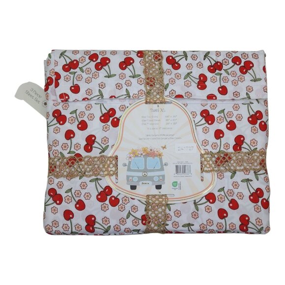 Comfy Vibes Retro Cherries Floral Twin XL Sheet Set 3 Piece Polyester New - Picture 2 of 8